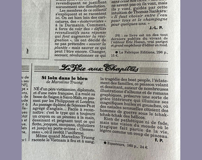 FRÉDÉRIC PAGÈS signe un beau papier dans le CANARD ENCHAÎNÉ du 12 juin 2024 à propos de mon dernier ouvrage SI LOIN DANS LE BLEU