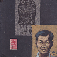 Jeune Vietnamien, estampe votive et timbre RVN
